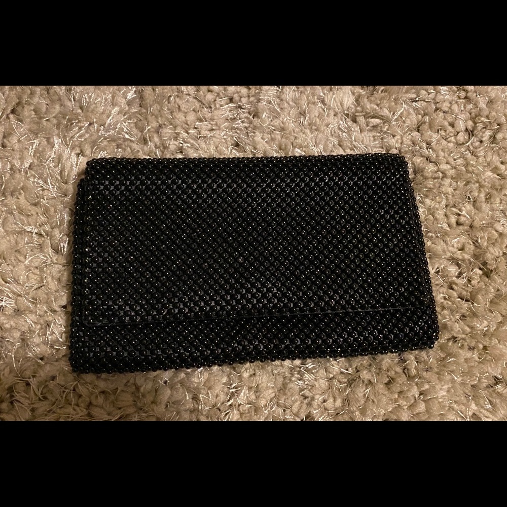 INC Black Beaded Clutch